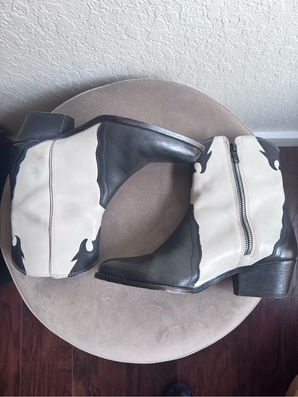 Free People Two-Tone Western Ankle Boots in Black and Cream